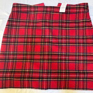 J Crew Red Tartan Plaid A-Line The Pencil Mini Skirt Wool Sz 14 Academia Holiday